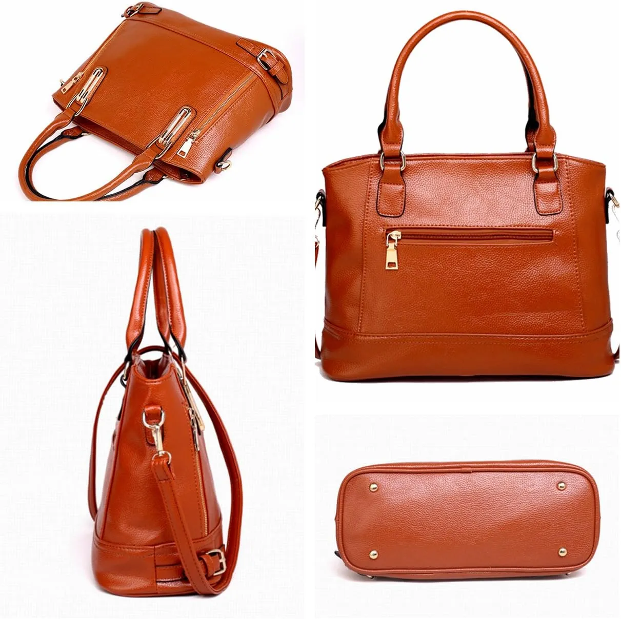 Mn&Sue Motorcycle Style Women PU Leather Handbag Large Top Handle Shoulder Tote Bag Work Lady Satchel