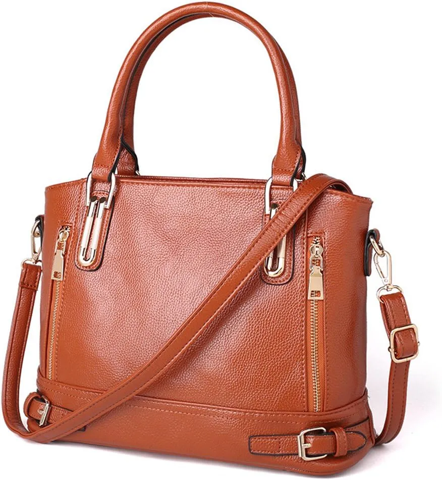 Mn&Sue Motorcycle Style Women PU Leather Handbag Large Top Handle Shoulder Tote Bag Work Lady Satchel