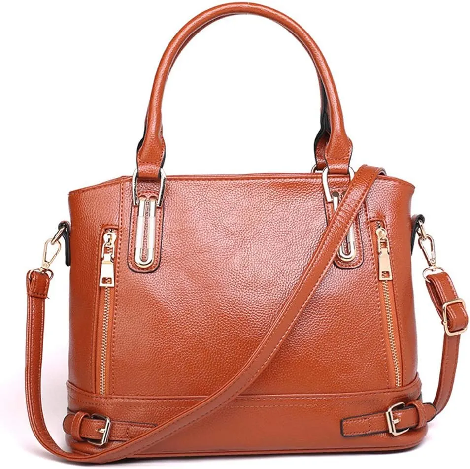 Mn&Sue Motorcycle Style Women PU Leather Handbag Large Top Handle Shoulder Tote Bag Work Lady Satchel