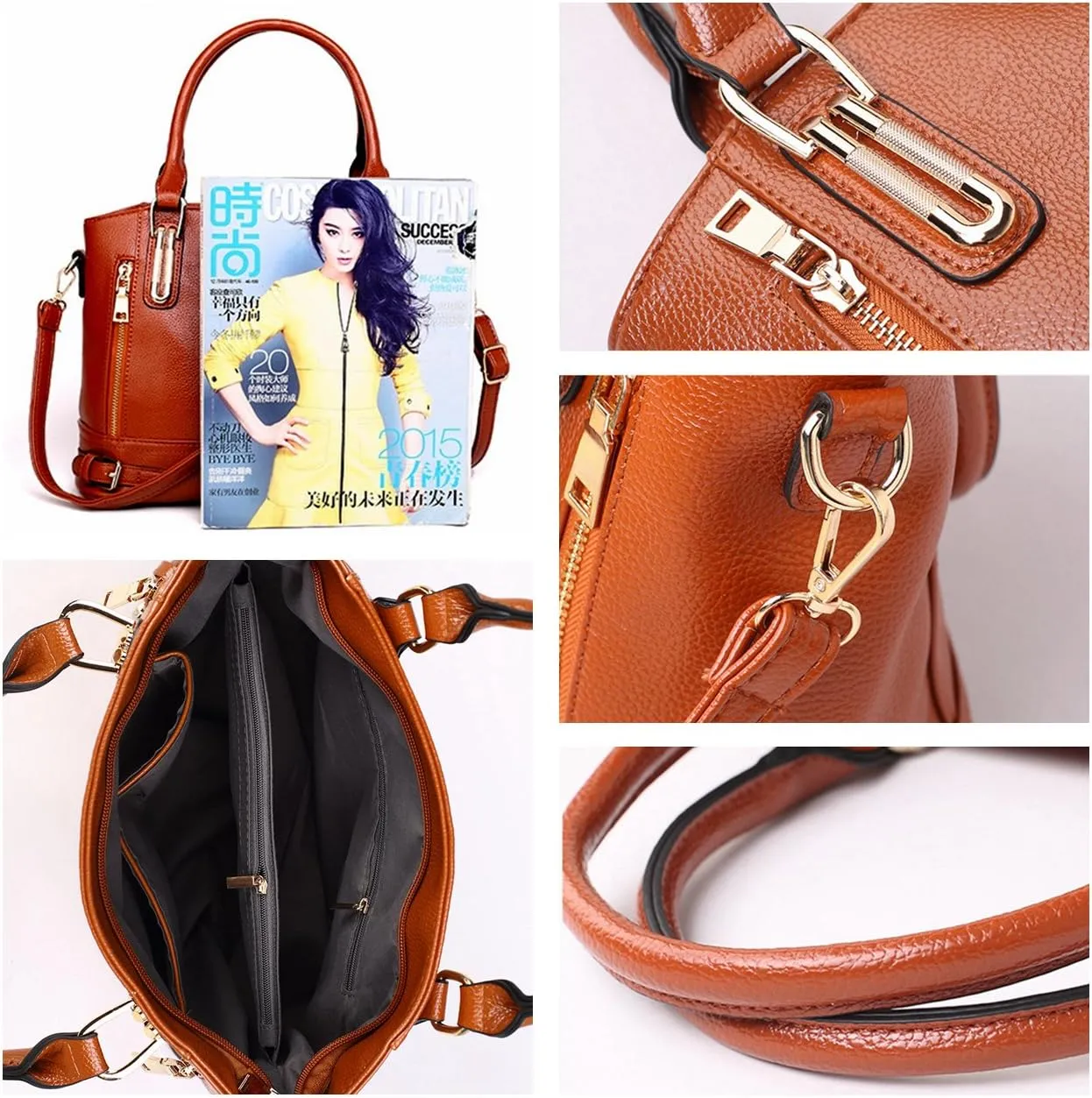 Mn&Sue Motorcycle Style Women PU Leather Handbag Large Top Handle Shoulder Tote Bag Work Lady Satchel