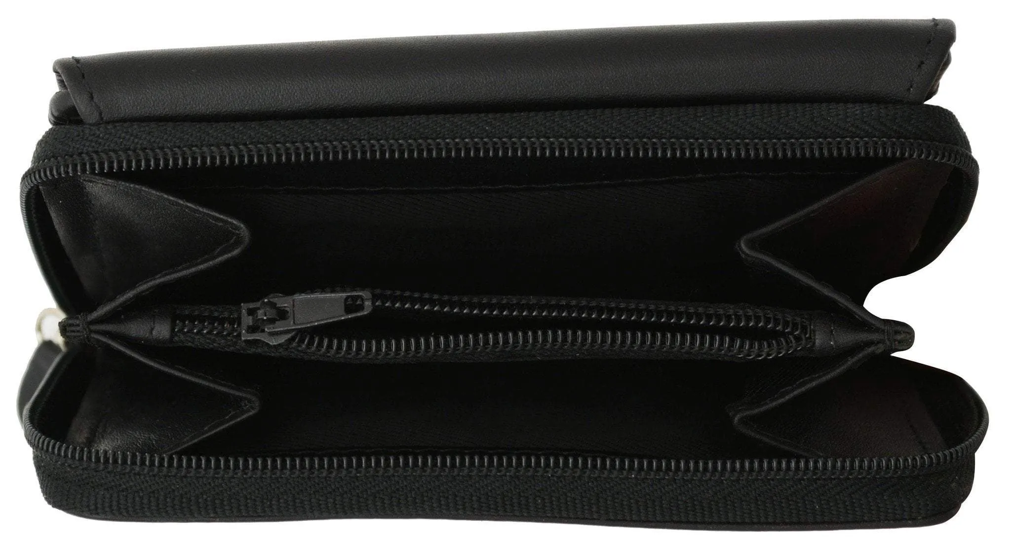 Moga Leather Trifold Card ID Holder Wallet with Zipper Compartment