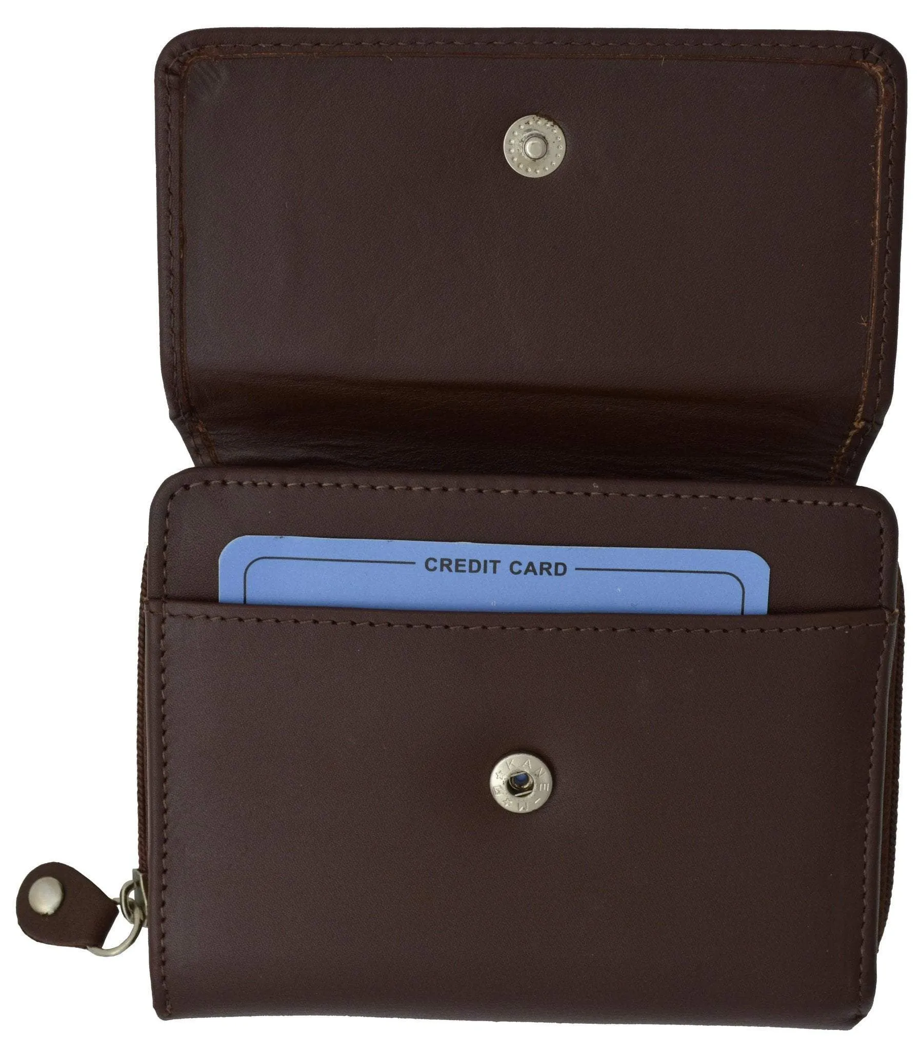 Moga Leather Trifold Card ID Holder Wallet with Zipper Compartment