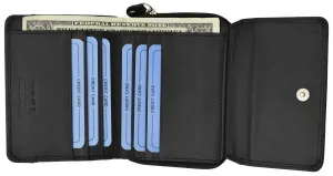 Moga Leather Trifold Card ID Holder Wallet with Zipper Compartment