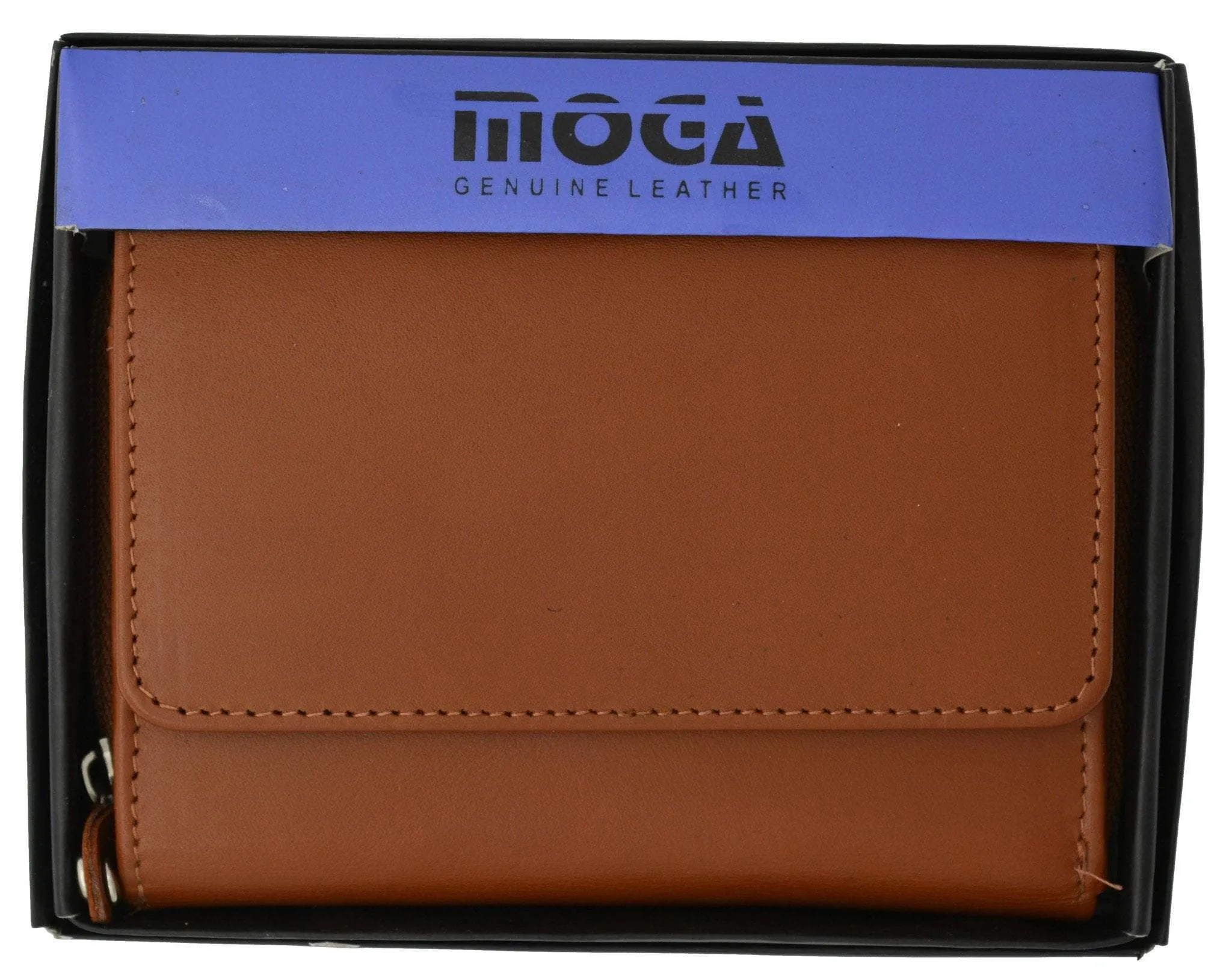 Moga Leather Trifold Card ID Holder Wallet with Zipper Compartment