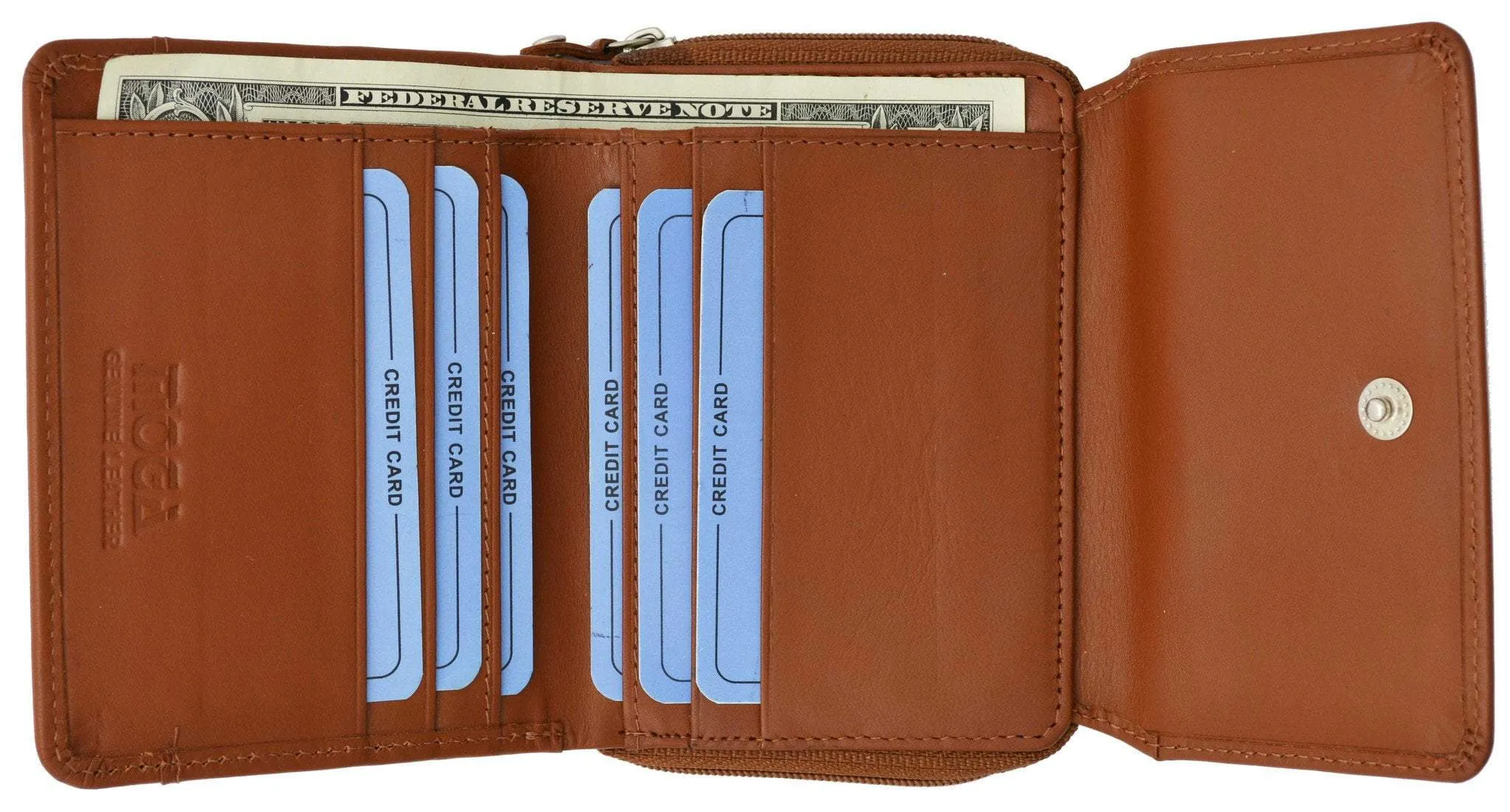 Moga Leather Trifold Card ID Holder Wallet with Zipper Compartment