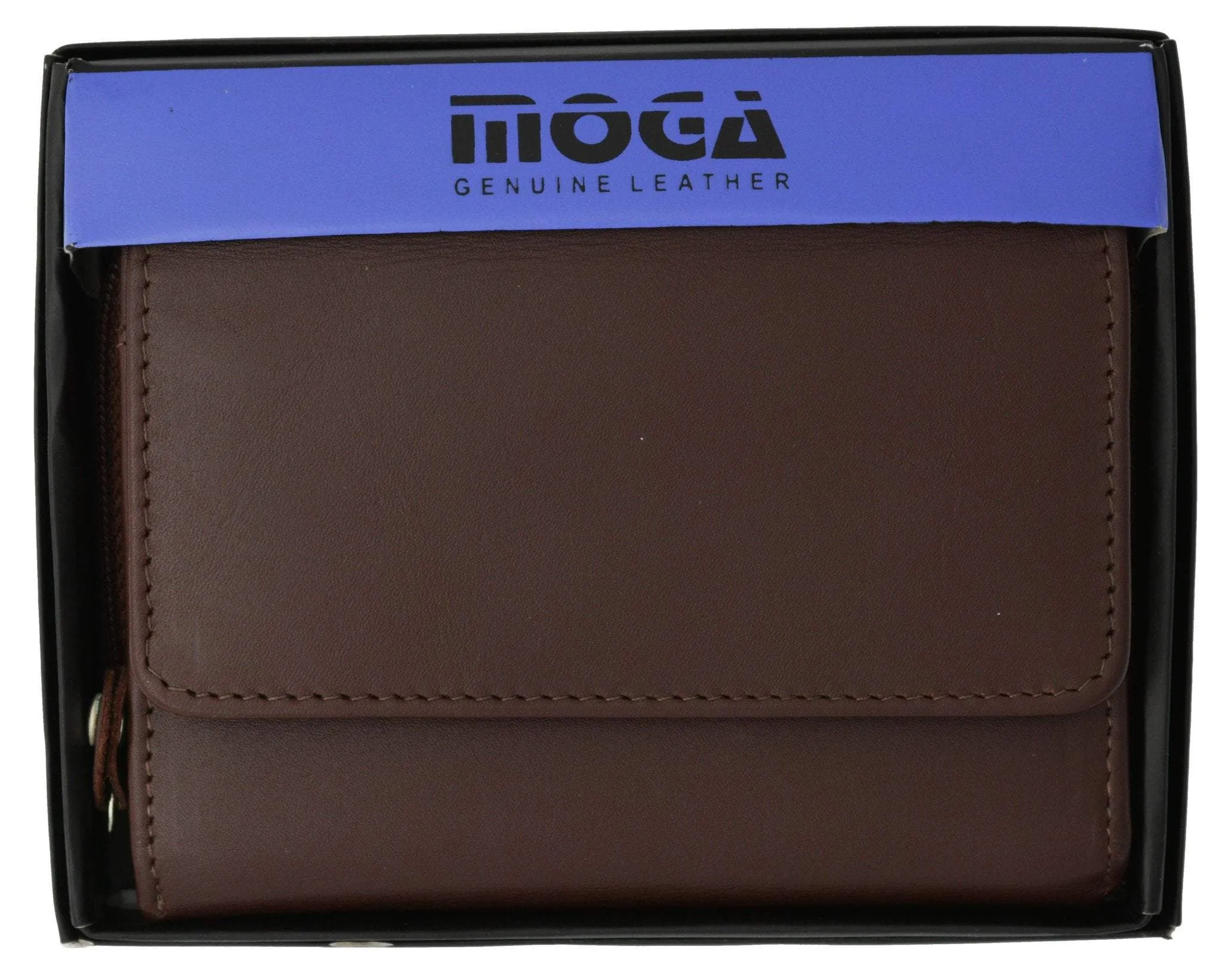 Moga Leather Trifold Card ID Holder Wallet with Zipper Compartment