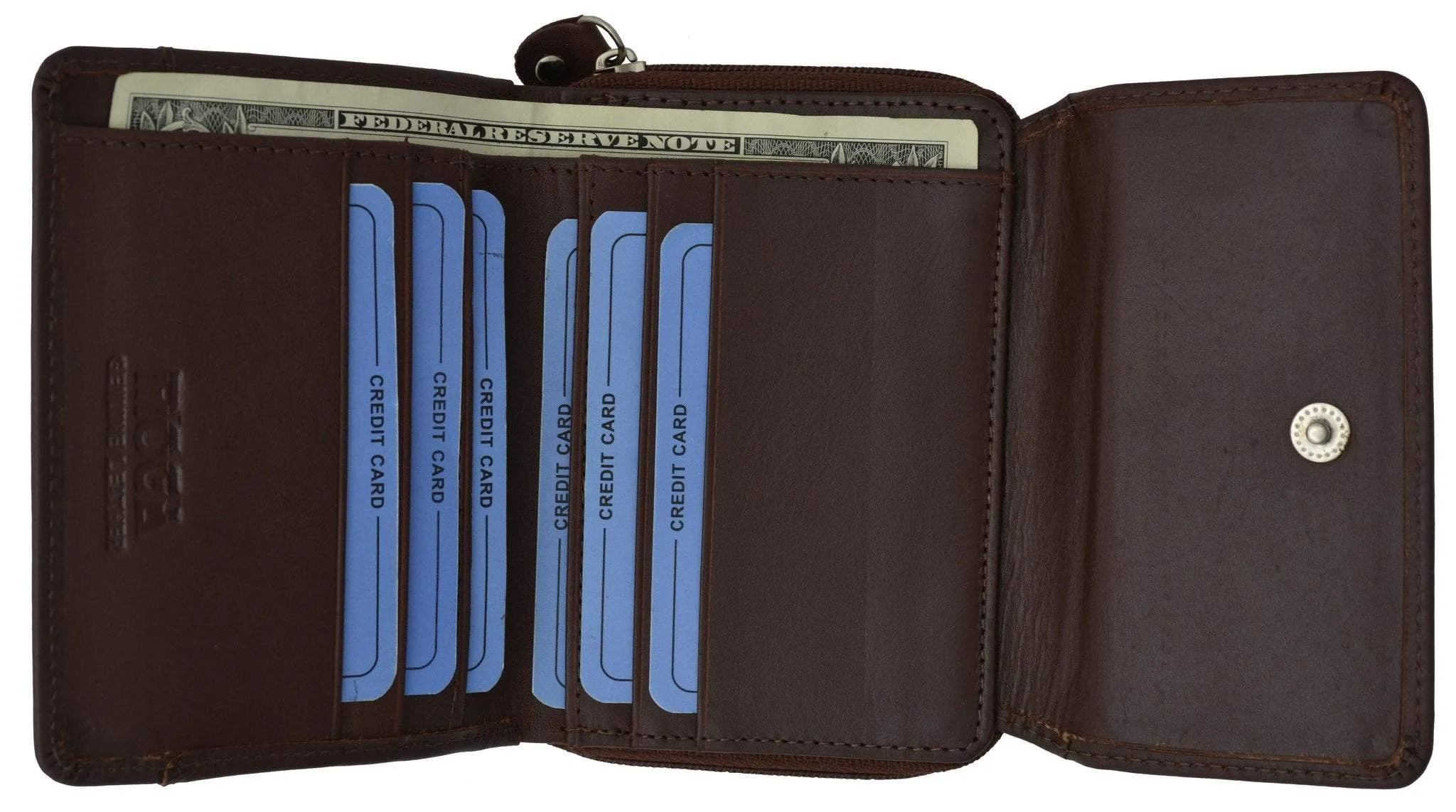 Moga Leather Trifold Card ID Holder Wallet with Zipper Compartment