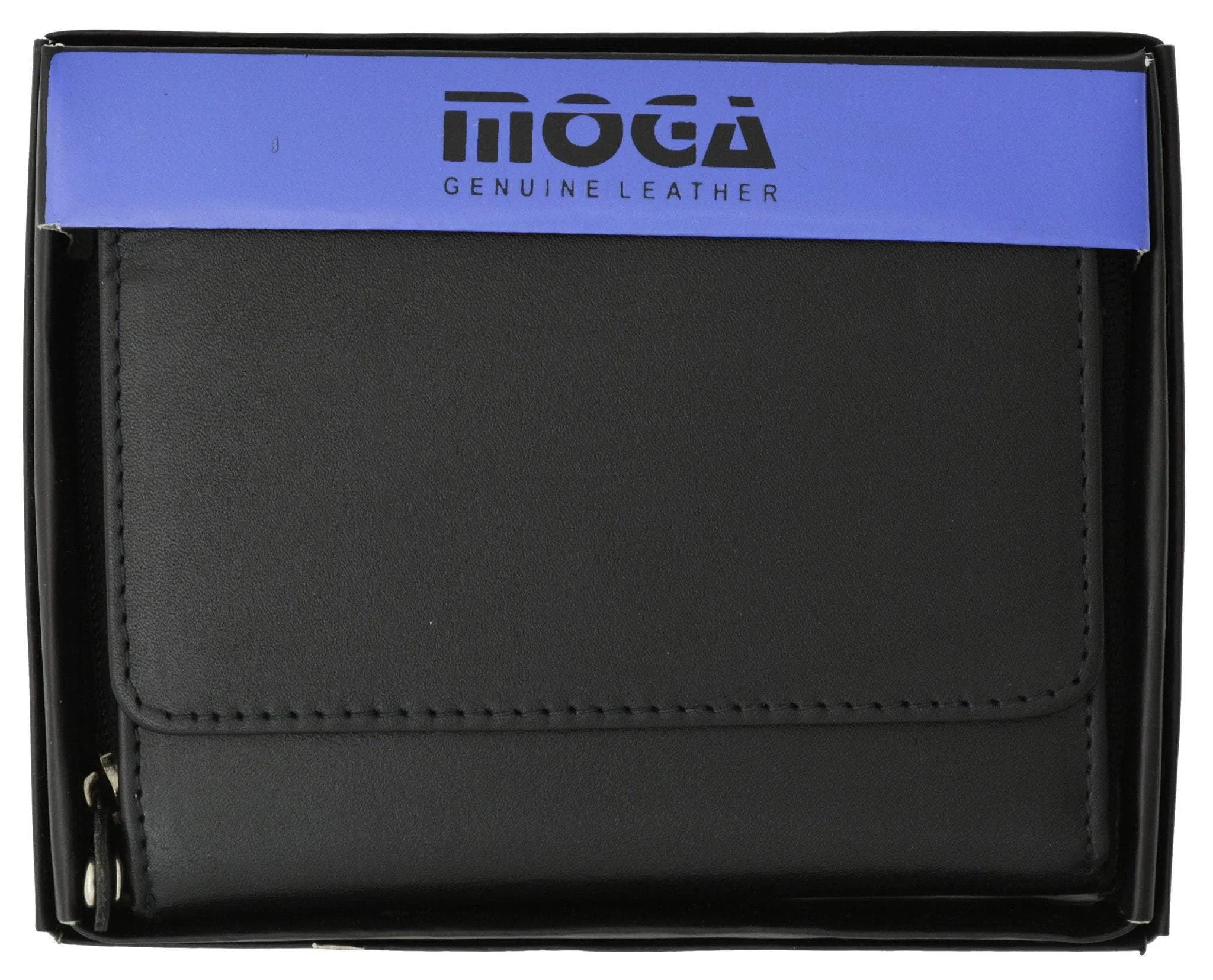 Moga Leather Trifold Card ID Holder Wallet with Zipper Compartment