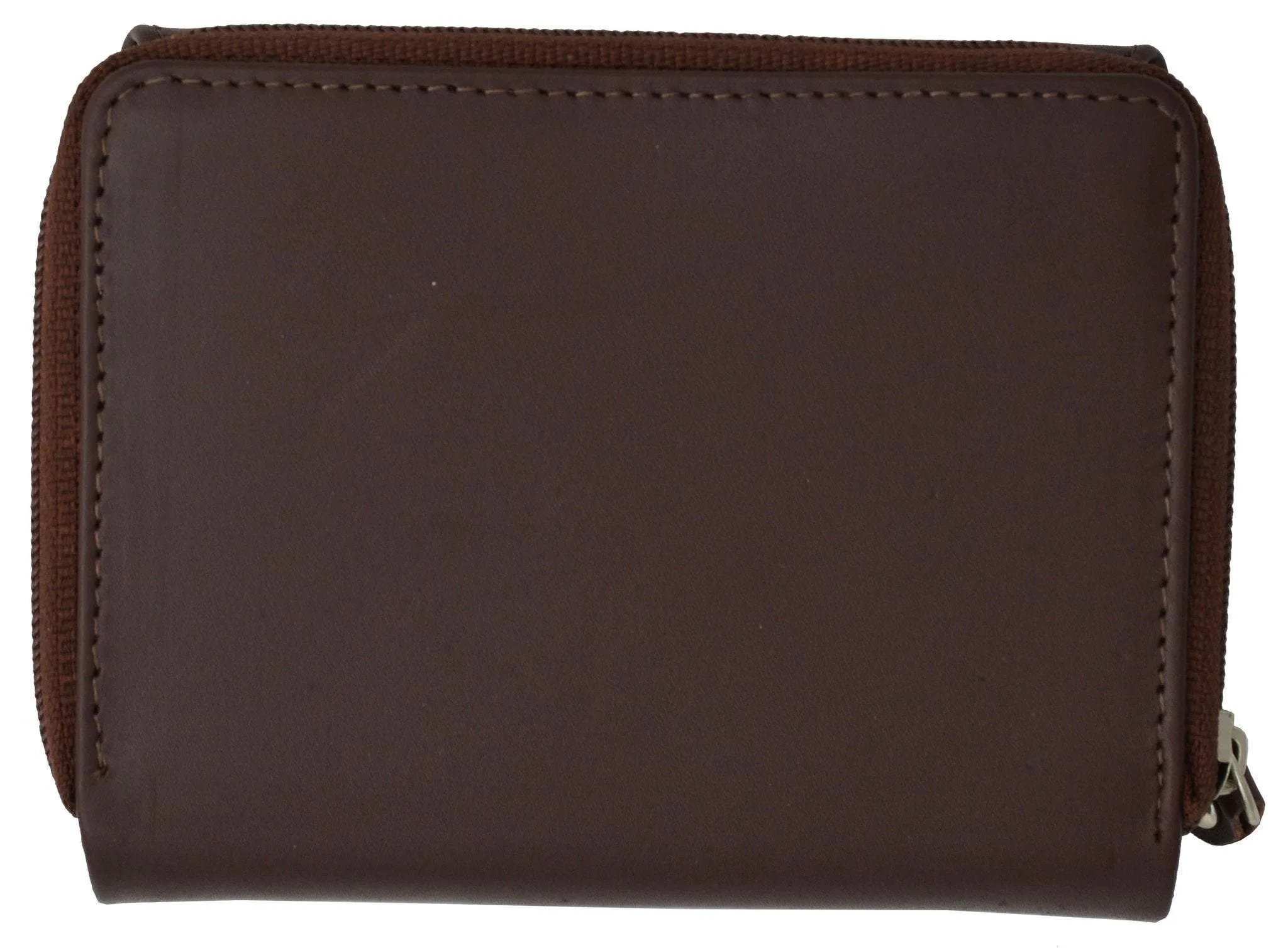 Moga Leather Trifold Card ID Holder Wallet with Zipper Compartment