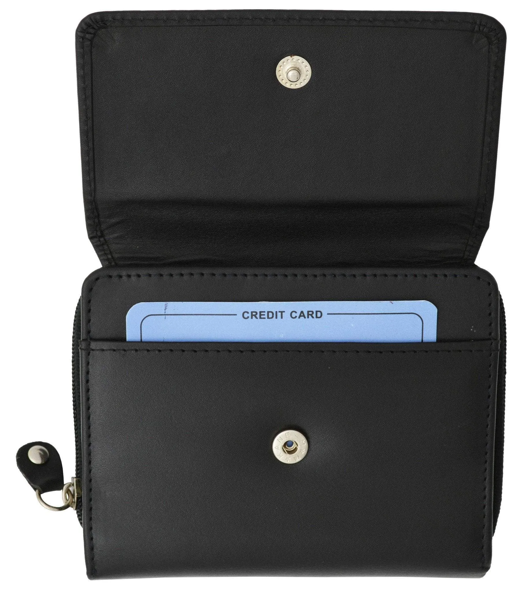 Moga Leather Trifold Card ID Holder Wallet with Zipper Compartment