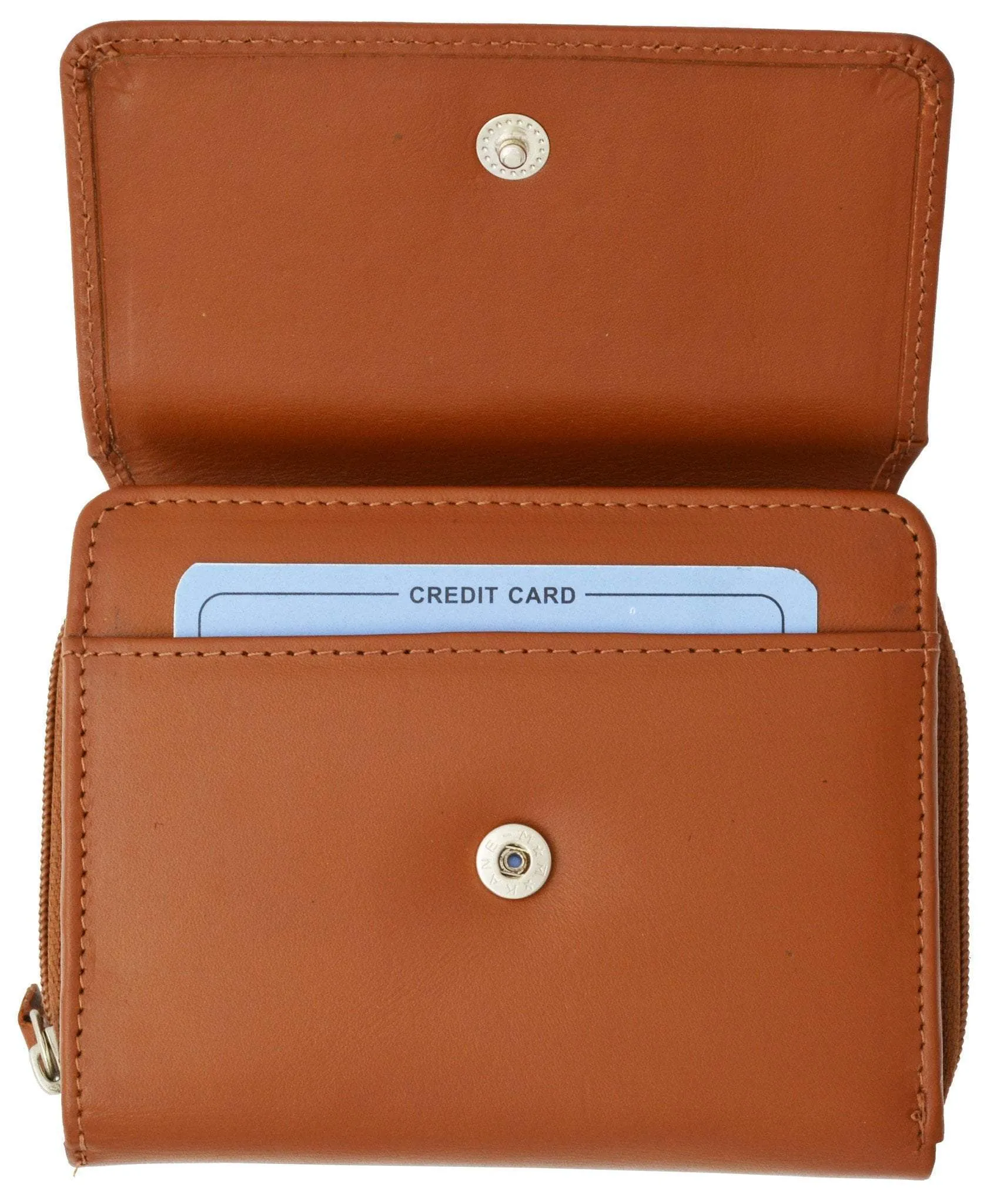 Moga Leather Trifold Card ID Holder Wallet with Zipper Compartment