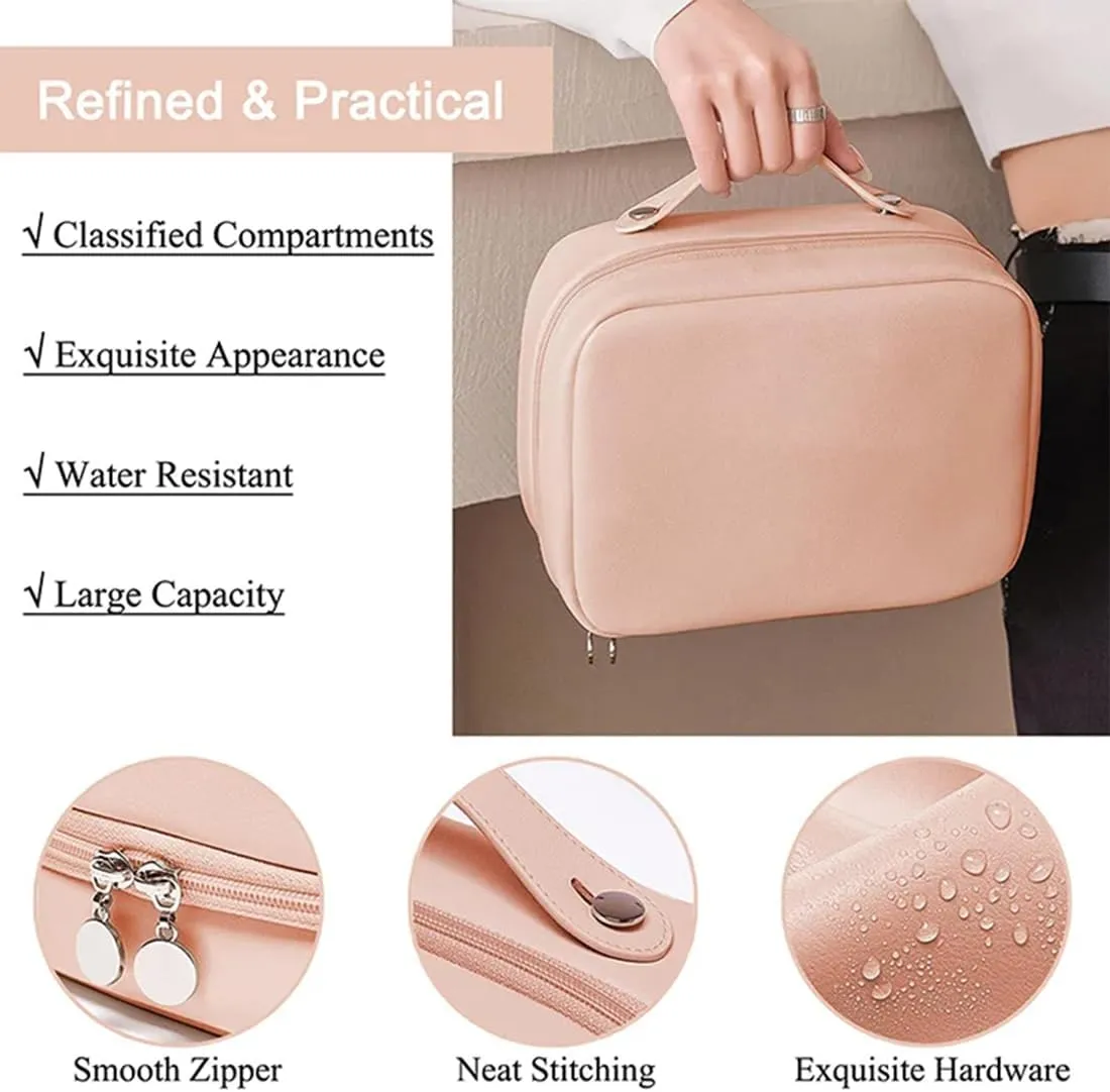 Multi Compartment Toiletry Cosmetic Bag, Super Large Capacity Multi Compartment Toiletry Bag, Multi-Compartment Toiletry Cosmetics Bag With Interlayer, Handle, Waterproof Pu Leather (2Pcs-Black)