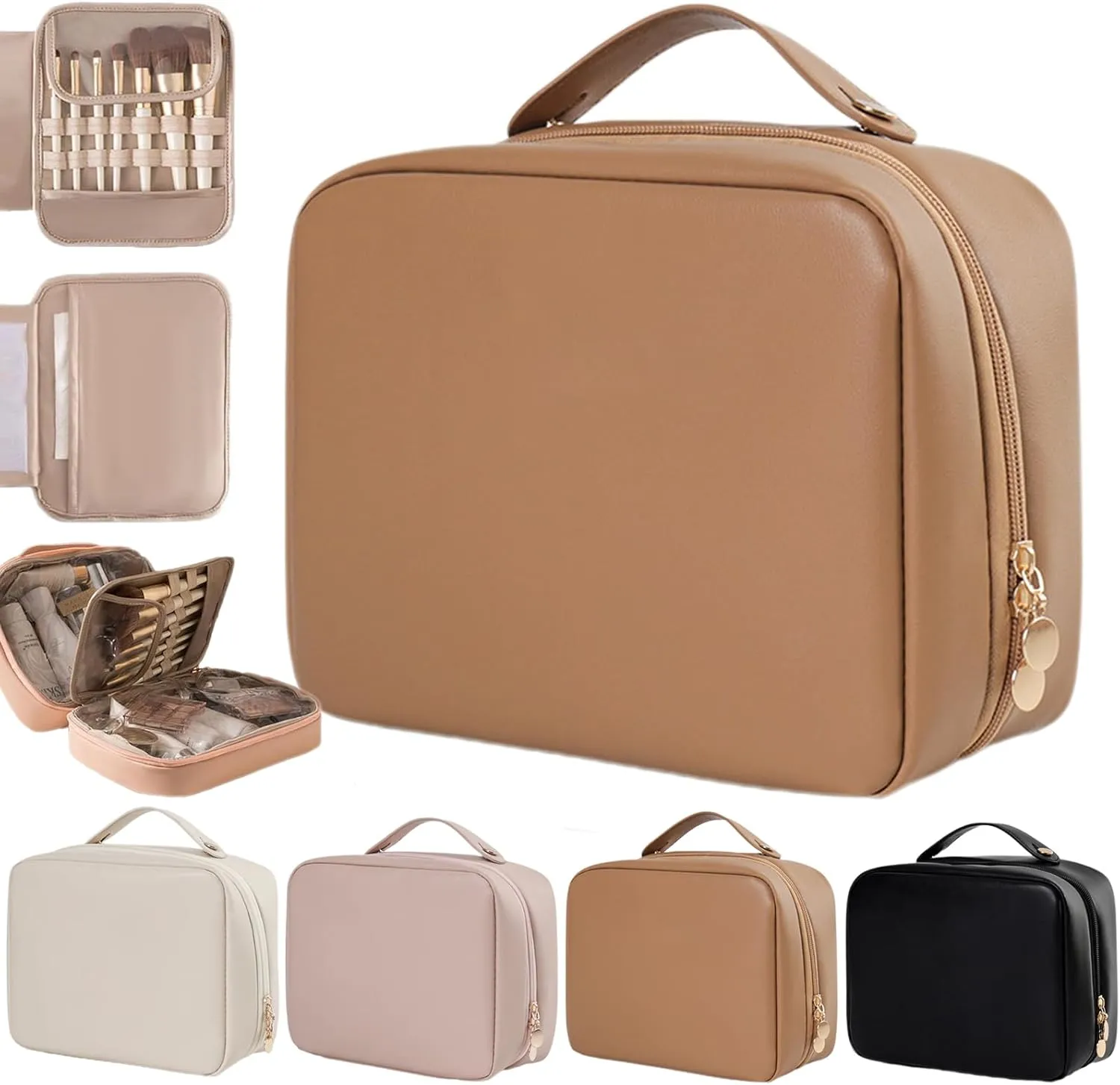 Multi-Compartment Toiletry Cosmetics Bag, Consulbefor Bag-Multi Compartment Toiletry Bag, Toiletry Cosmetics Bag Consulbefor, PU Leather Large Capacity & Portable (Brown)