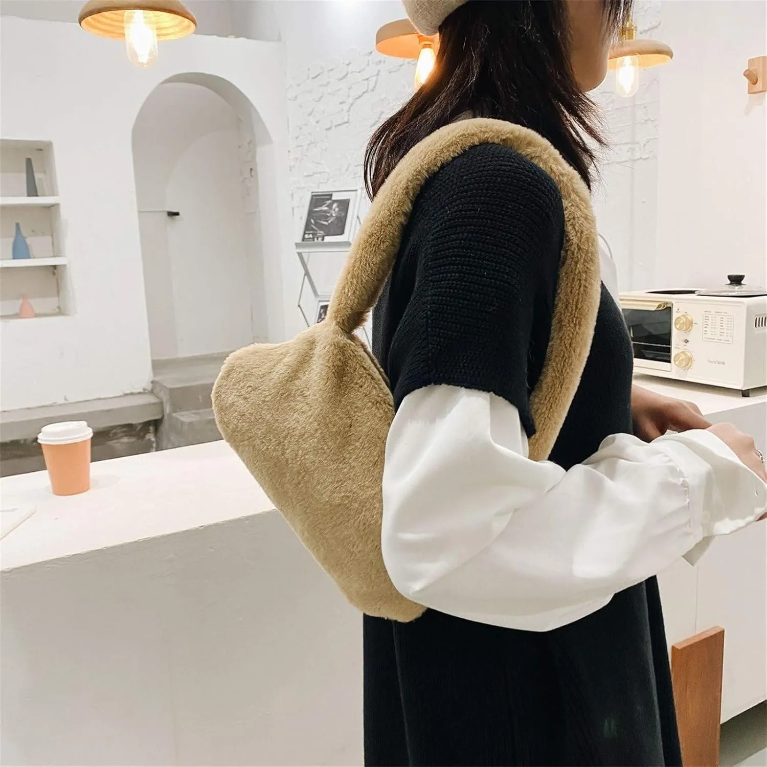 Multi Pocket Shoulder Bags for Woman Lightweight Quilted Fabric Handbags for Women Womens Elegant Evening Bag(Khaki)