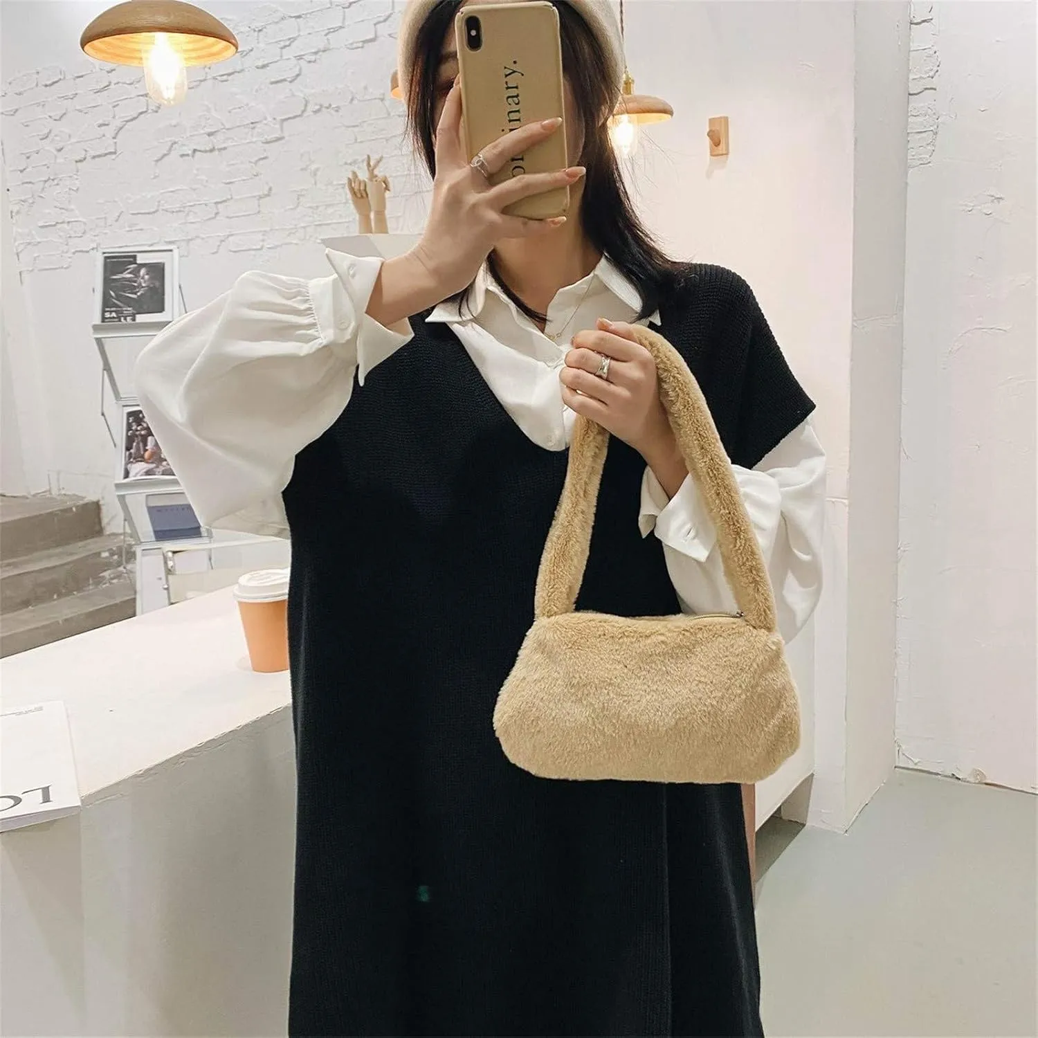 Multi Pocket Shoulder Bags for Woman Lightweight Quilted Fabric Handbags for Women Womens Elegant Evening Bag(Khaki)