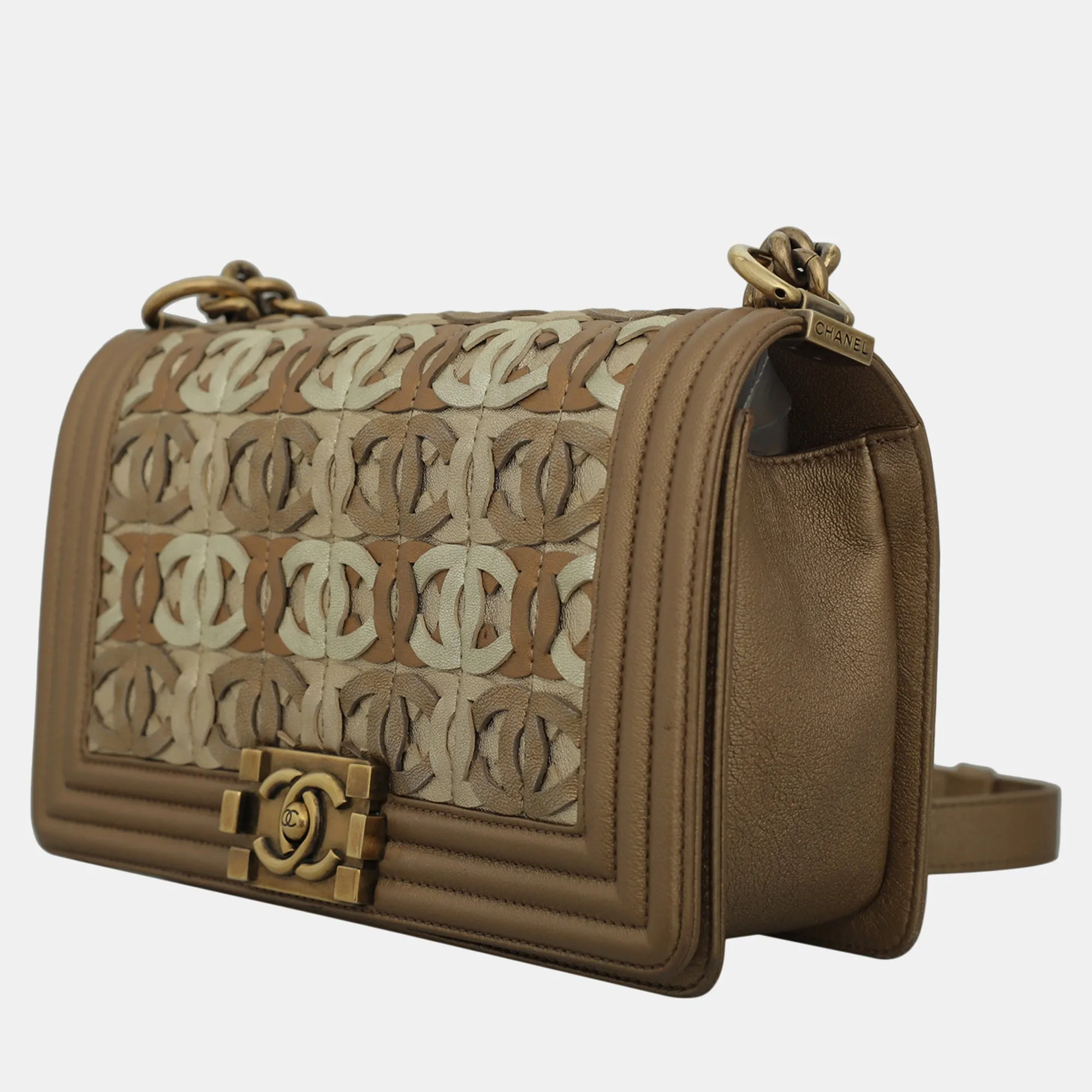Multicolor Metallic Leather Medium CC Cut Out Boy Bag