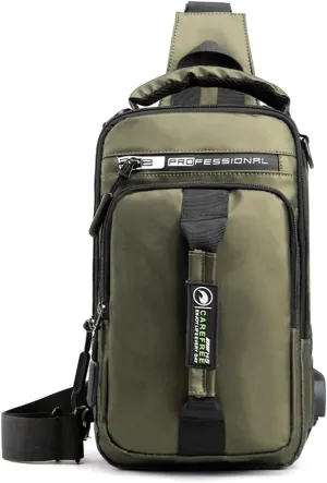 Multifunction Shoulder Bag Backpack Usb Charging Nylon Chest Black Fanny Pack For Men over The (Khaki, One Size)