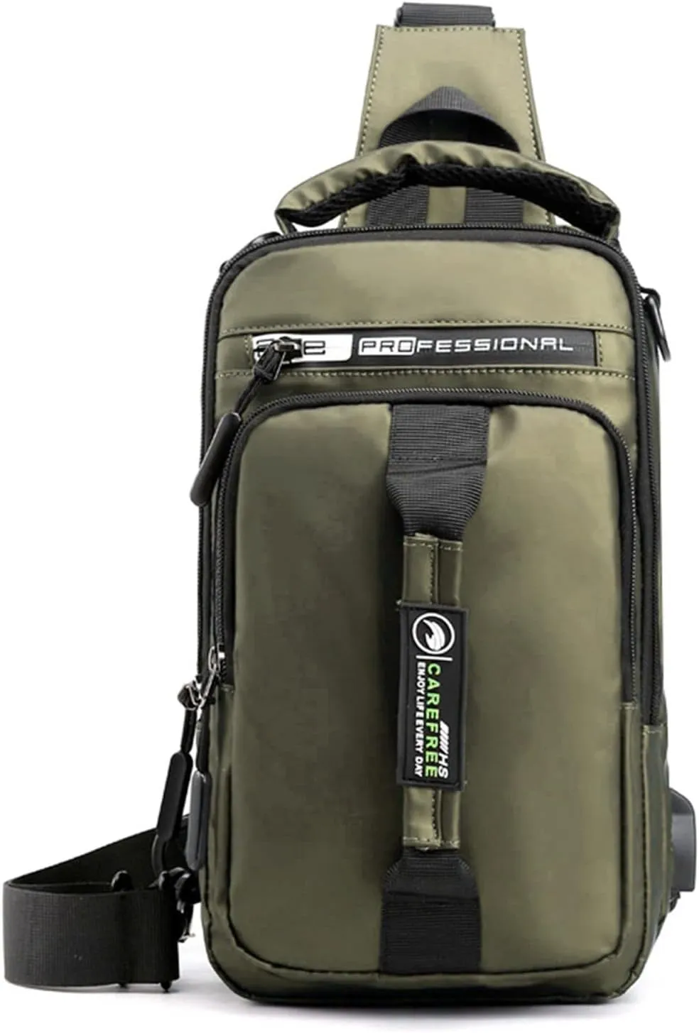 Multifunction Shoulder Bag Backpack Usb Charging Nylon Chest Black Fanny Pack For Men over The (Khaki, One Size)