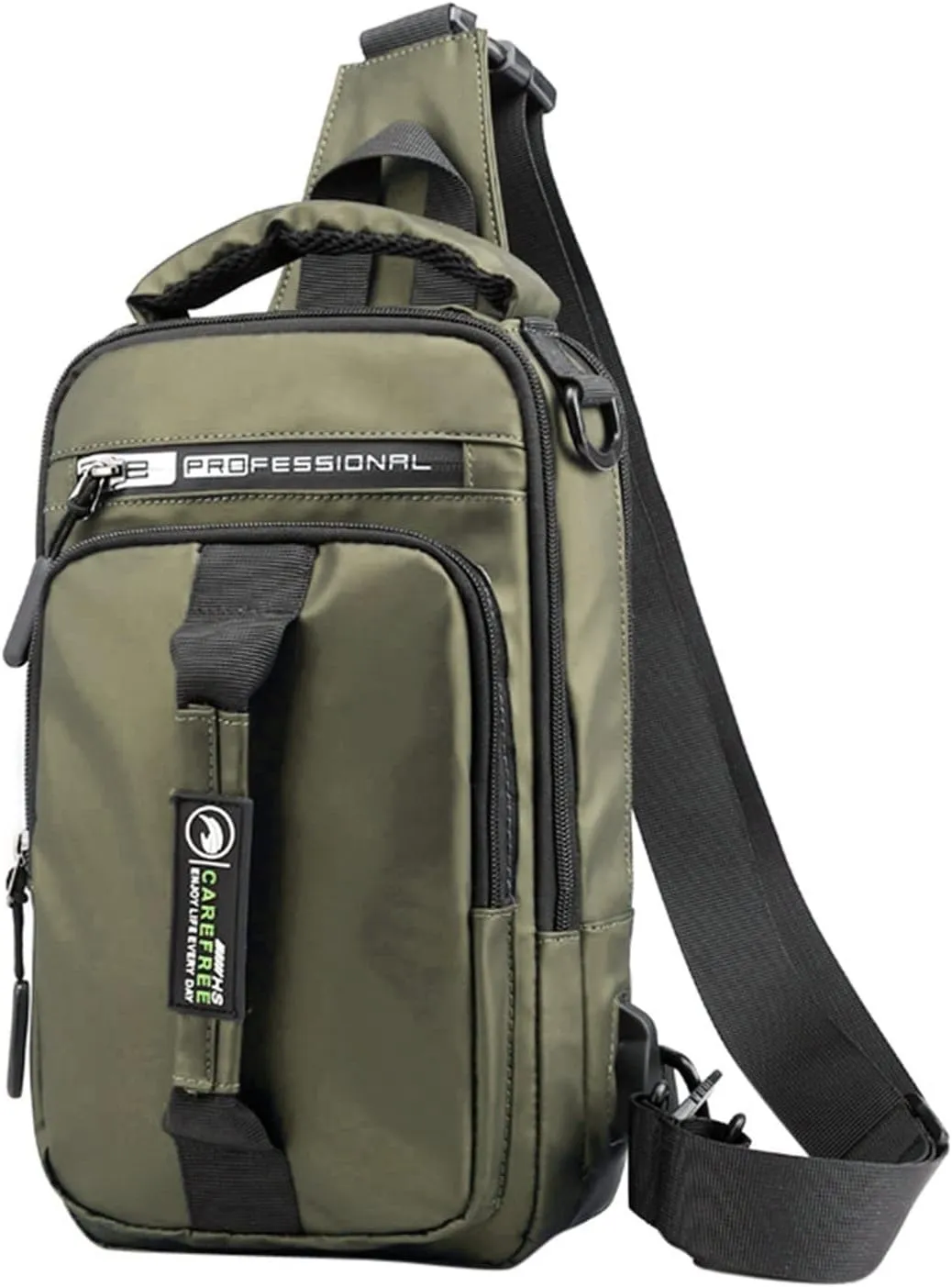 Multifunction Shoulder Bag Backpack Usb Charging Nylon Chest Black Fanny Pack For Men over The (Khaki, One Size)