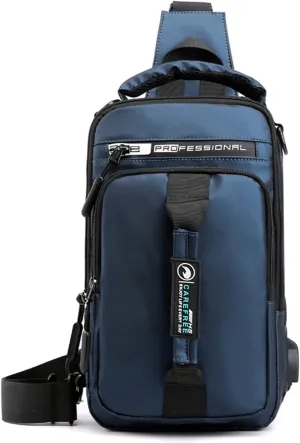 Multifunction Shoulder Bag Backpack Usb Charging Nylon Chest Black Fanny Pack For Men over The Shoulder (Blue, One Size)
