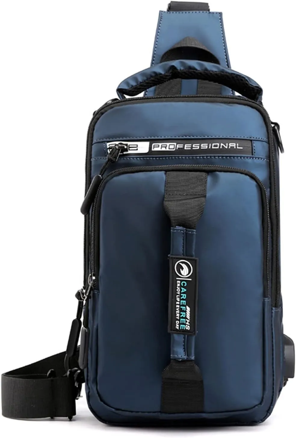 Multifunction Shoulder Bag Backpack Usb Charging Nylon Chest Black Fanny Pack For Men over The Shoulder (Blue, One Size)
