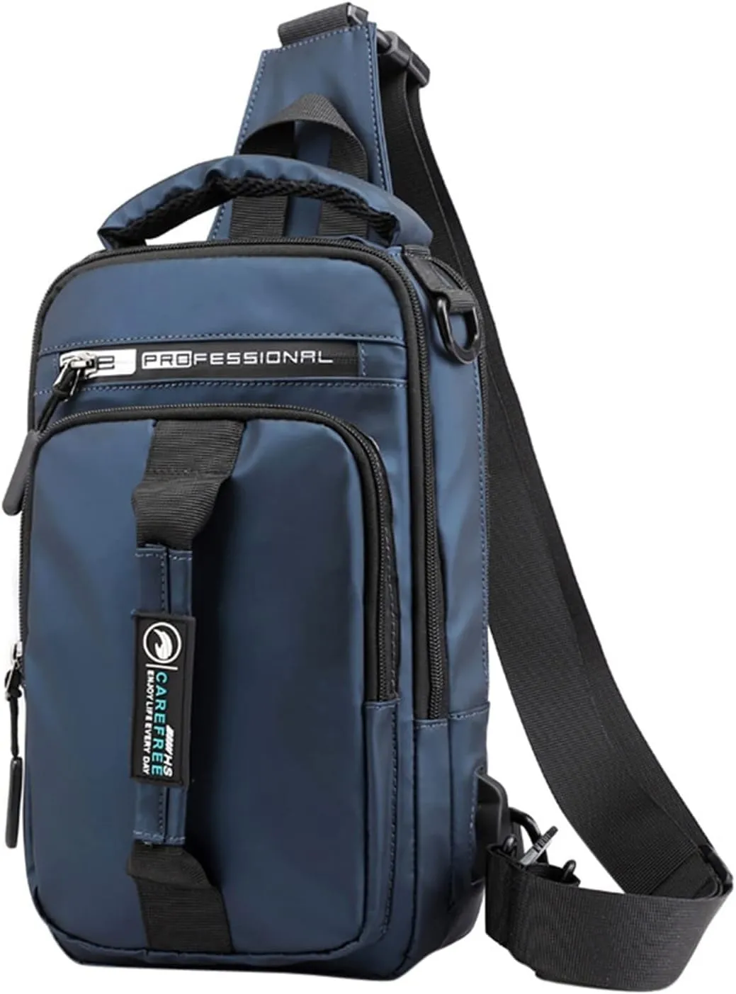Multifunction Shoulder Bag Backpack Usb Charging Nylon Chest Black Fanny Pack For Men over The Shoulder (Blue, One Size)