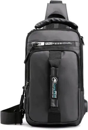 Multifunction Shoulder Bag Backpack Usb Charging Nylon Chest Black Fanny Pack For Men over The Shoulder (Grey, One Size)
