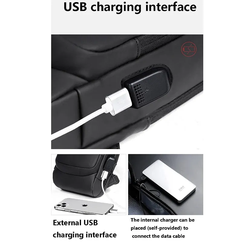 Multifunctional Men's Anti-theft USB Leather Shoulder Satchel Crossbody Bag Travel Sling Chest Messenger Bags