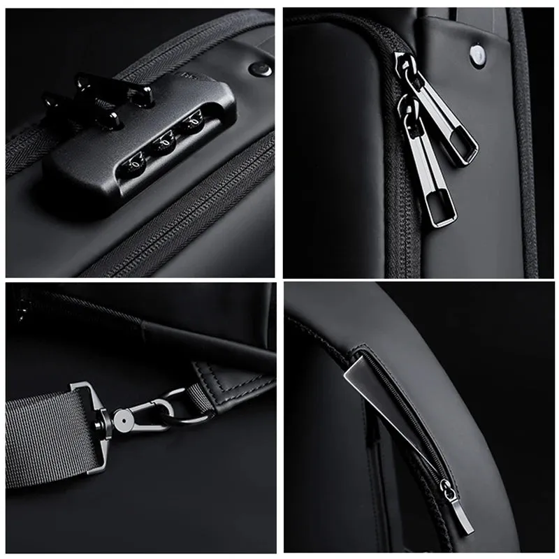 Multifunctional Men's Anti-theft USB Leather Shoulder Satchel Crossbody Bag Travel Sling Chest Messenger Bags