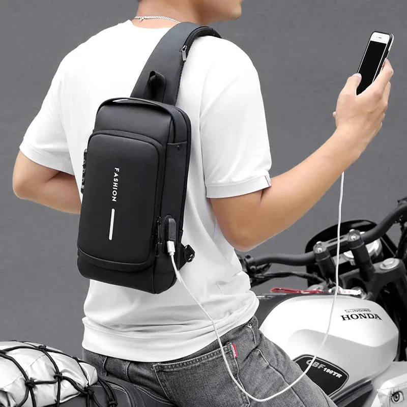 Multifunctional Men's Anti-theft USB Leather Shoulder Satchel Crossbody Bag Travel Sling Chest Messenger Bags