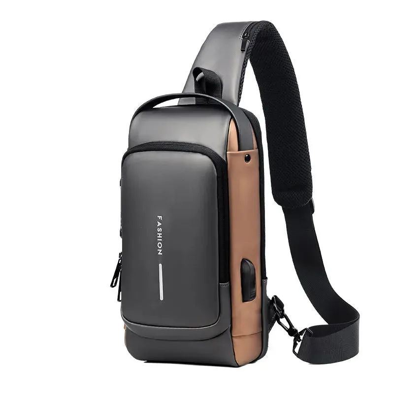 Multifunctional Men's Anti-theft USB Leather Shoulder Satchel Crossbody Bag Travel Sling Chest Messenger Bags