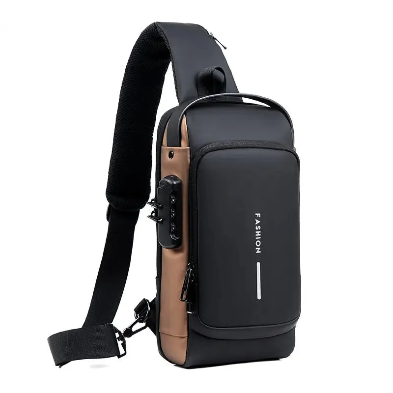 Multifunctional Men's Anti-theft USB Leather Shoulder Satchel Crossbody Bag Travel Sling Chest Messenger Bags