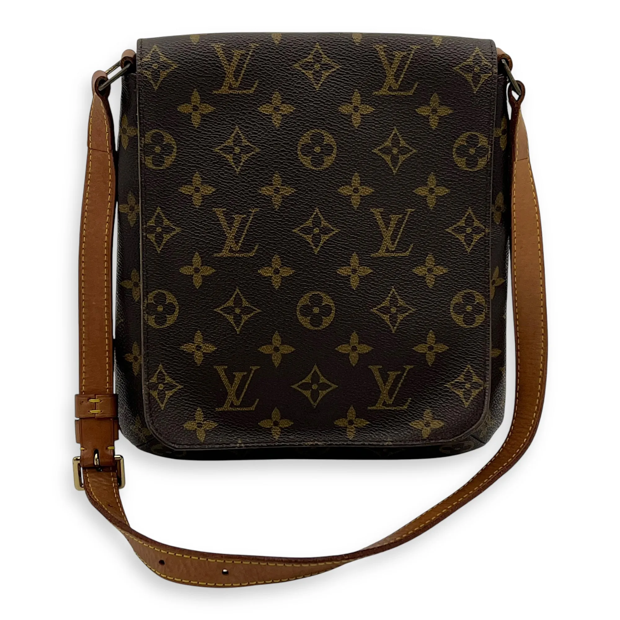 Musette Salsa Brown Crossbody Bag in Monogram Coated Canvas, Gold hardware