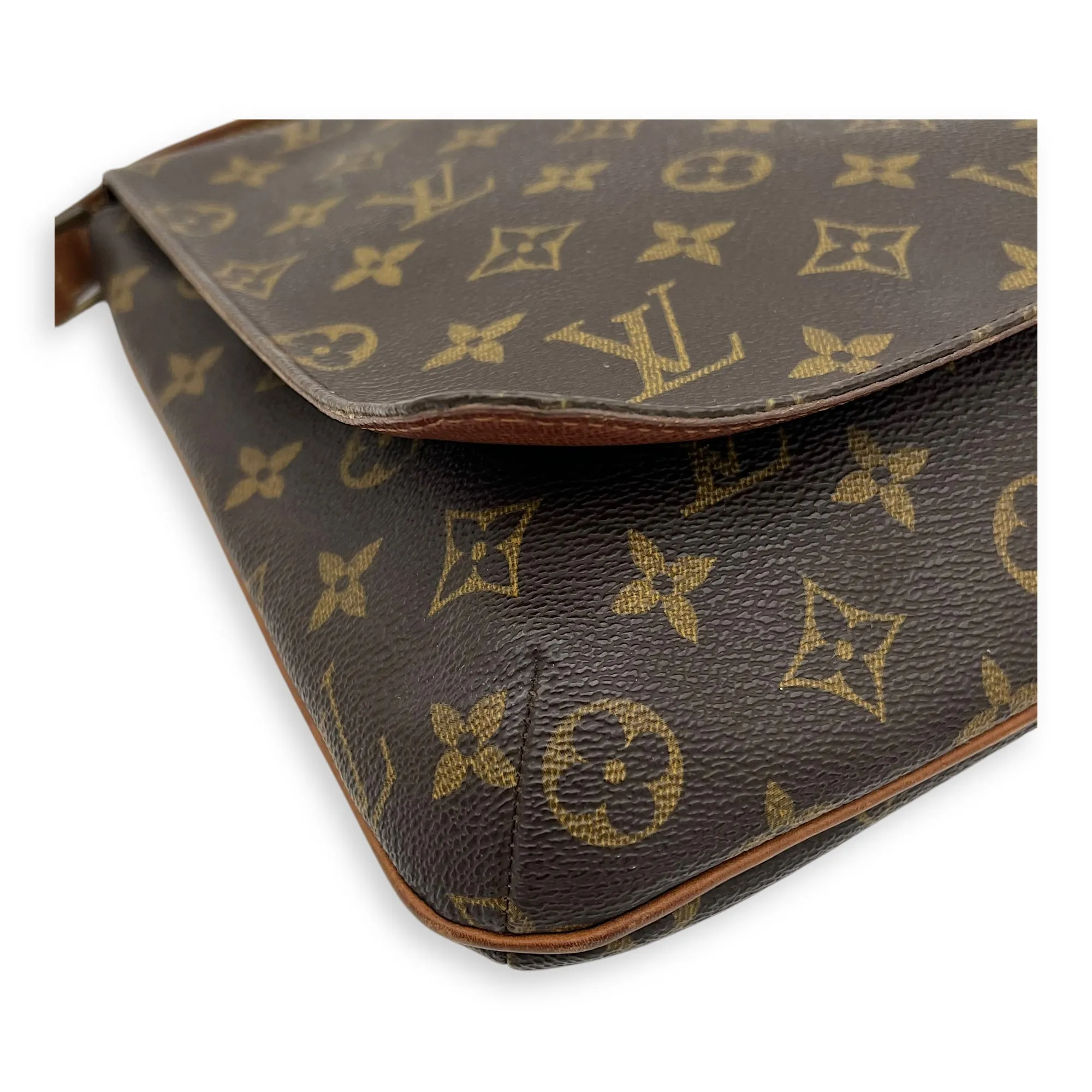 Musette Salsa Brown Crossbody Bag in Monogram Coated Canvas, Gold hardware
