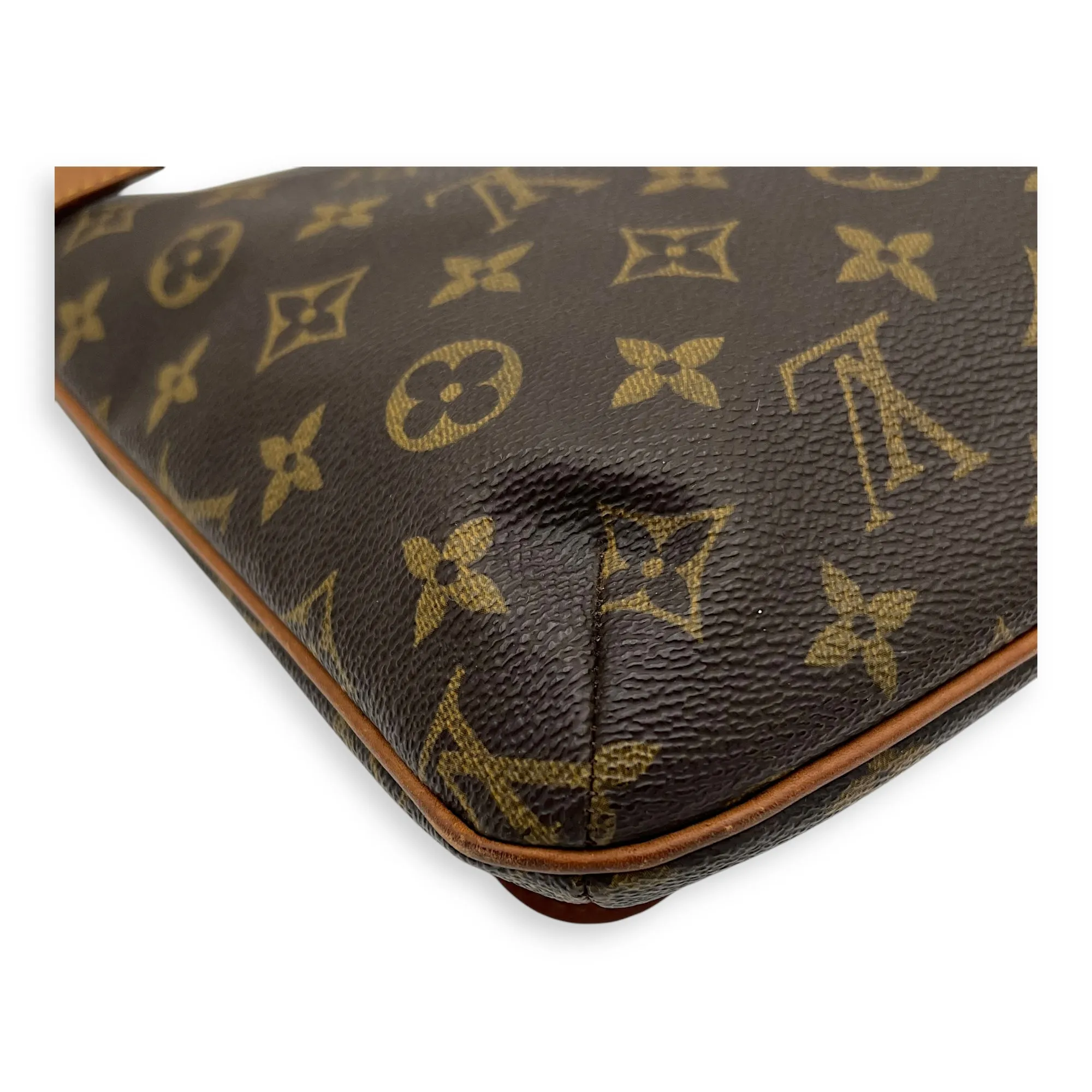 Musette Salsa Brown Crossbody Bag in Monogram Coated Canvas, Gold hardware
