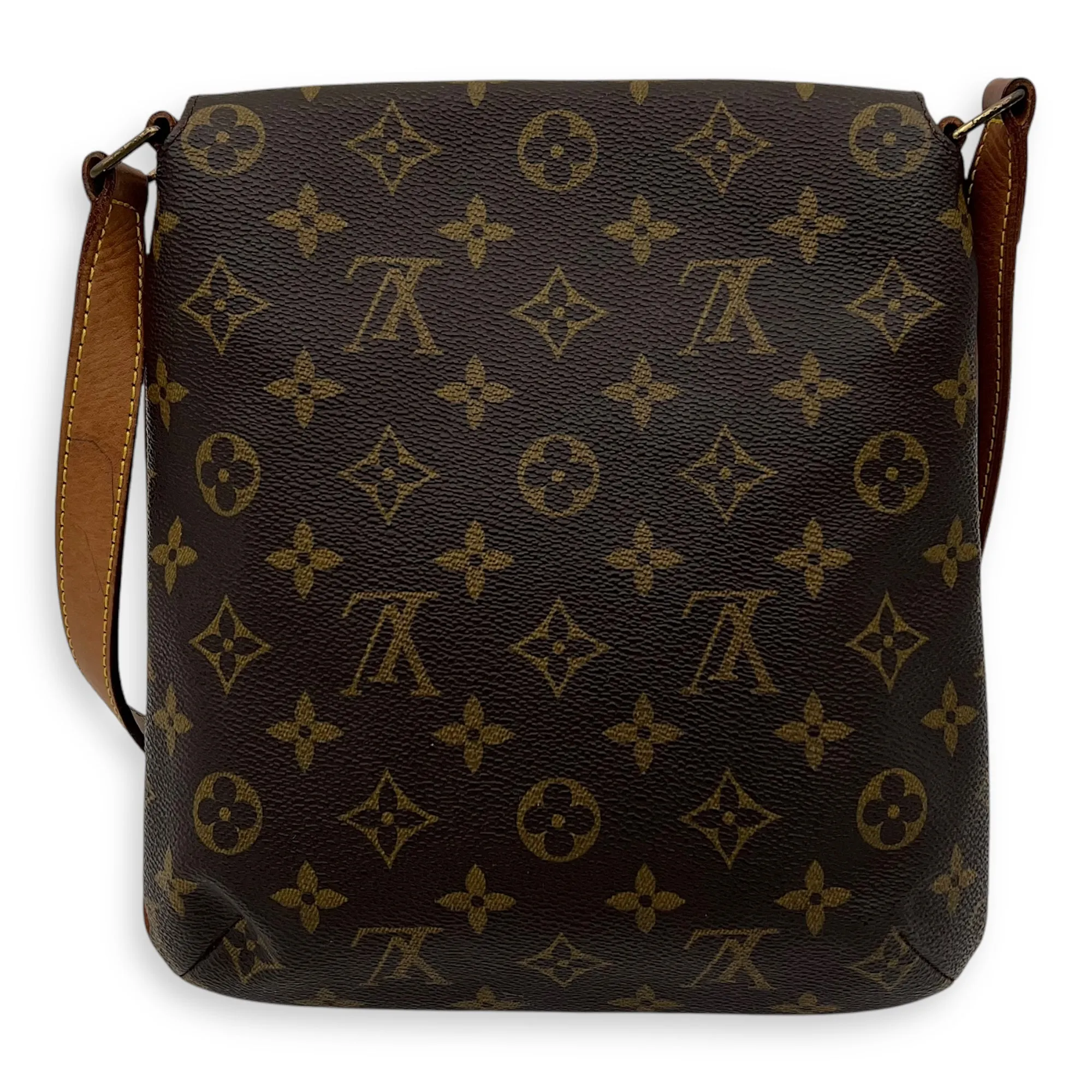 Musette Salsa Brown Crossbody Bag in Monogram Coated Canvas, Gold hardware