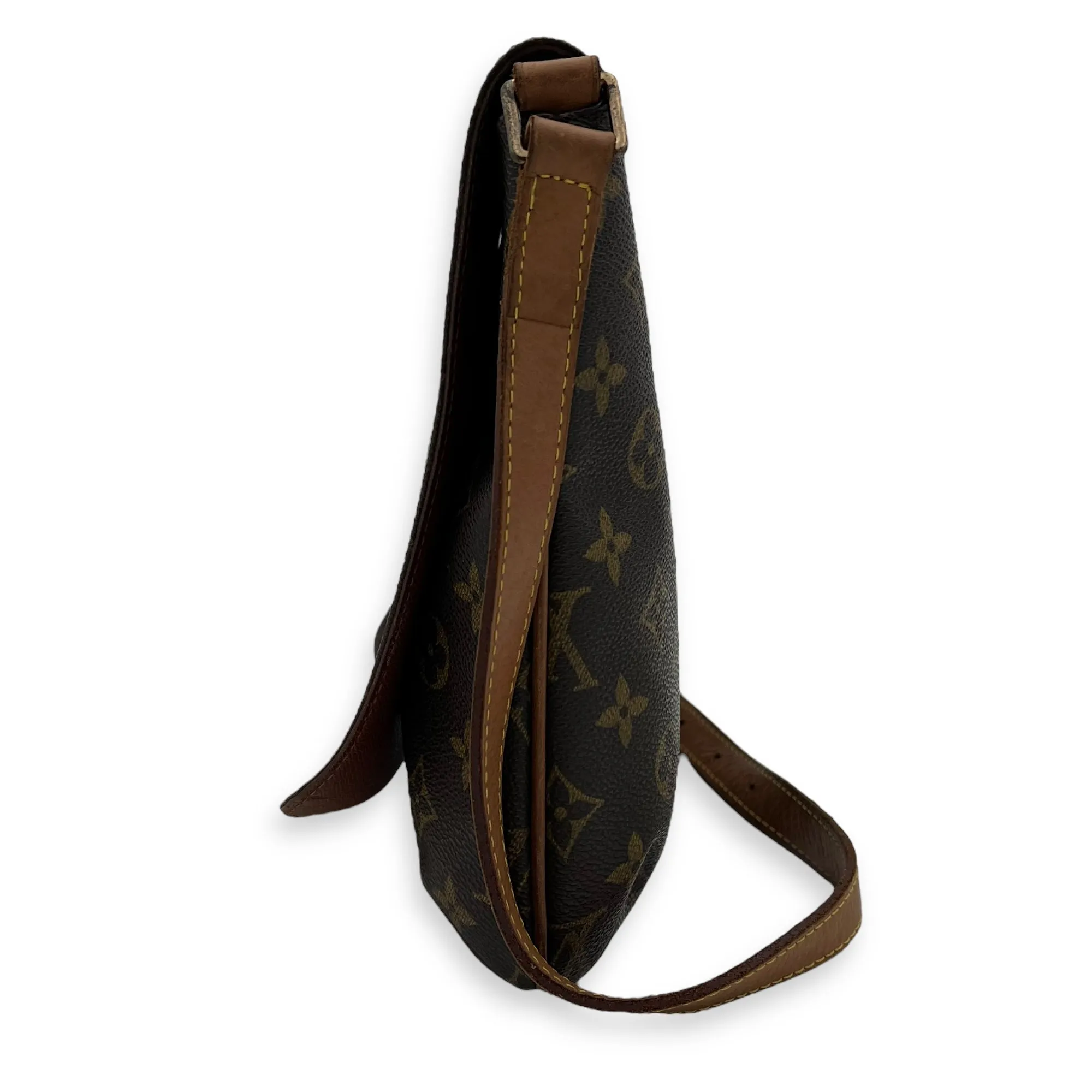 Musette Salsa Brown Crossbody Bag in Monogram Coated Canvas, Gold hardware