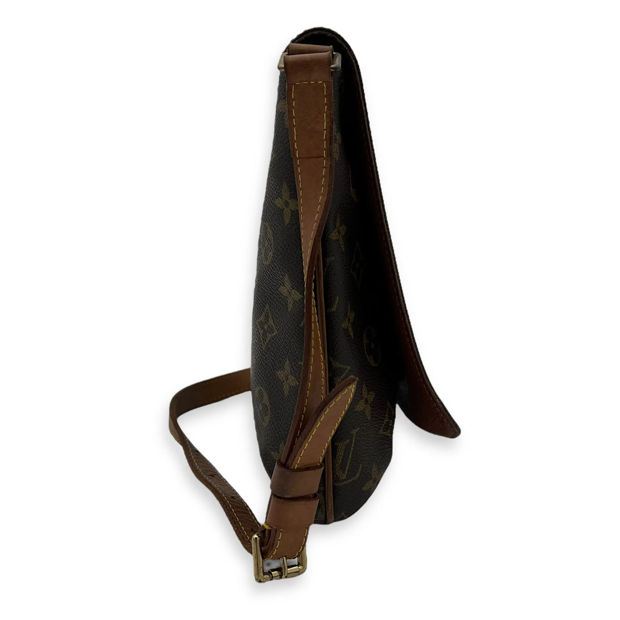 Musette Salsa Brown Crossbody Bag in Monogram Coated Canvas, Gold hardware