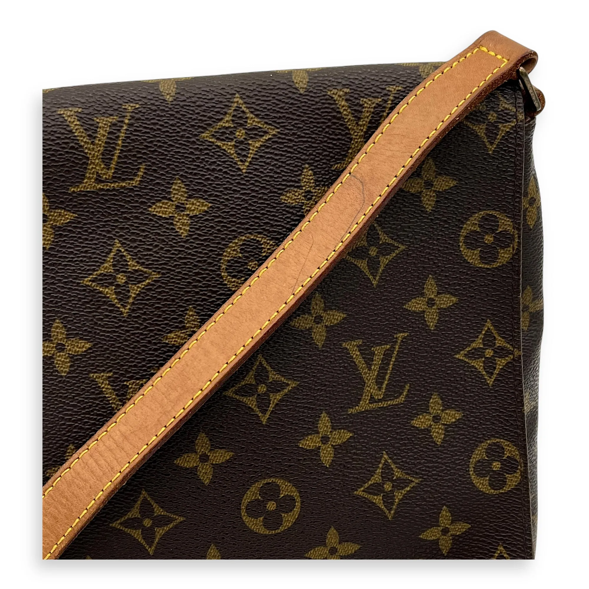 Musette Salsa Brown Crossbody Bag in Monogram Coated Canvas, Gold hardware