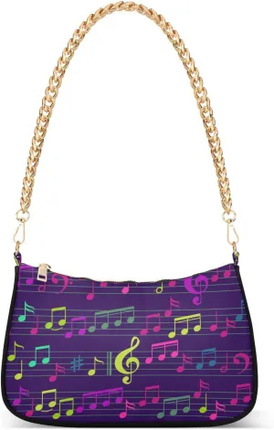 Music with Notes Shoulder Handbags for Women Travel Hobo Tote Handbag Women Gold Chain Shoulder Bags Purse with Zipper Closure