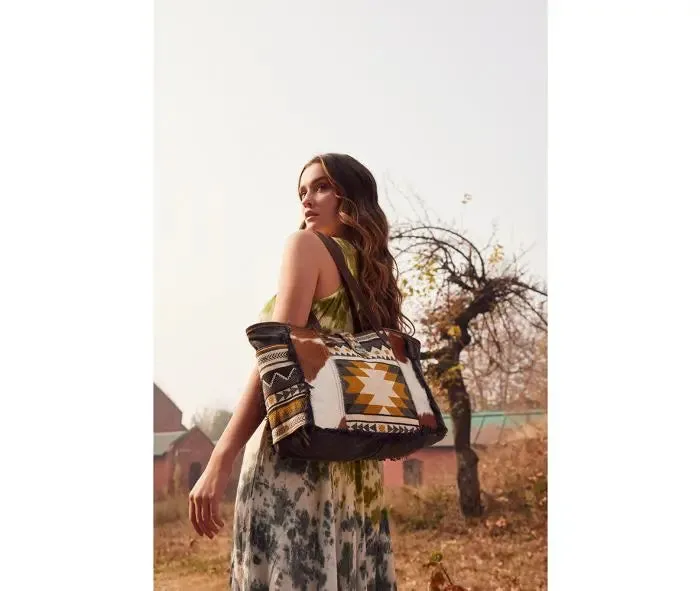 Mustard Aztec & Brown Cowhide Bags Set - Options