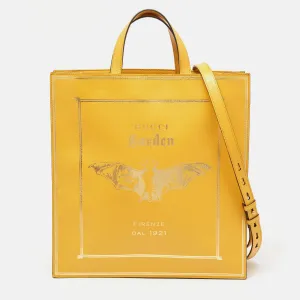 Mustard Leather Garden Bat Vertical Shopping Tote