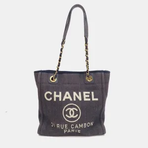 Navy Blue Denim PM Deauville Tote Bag