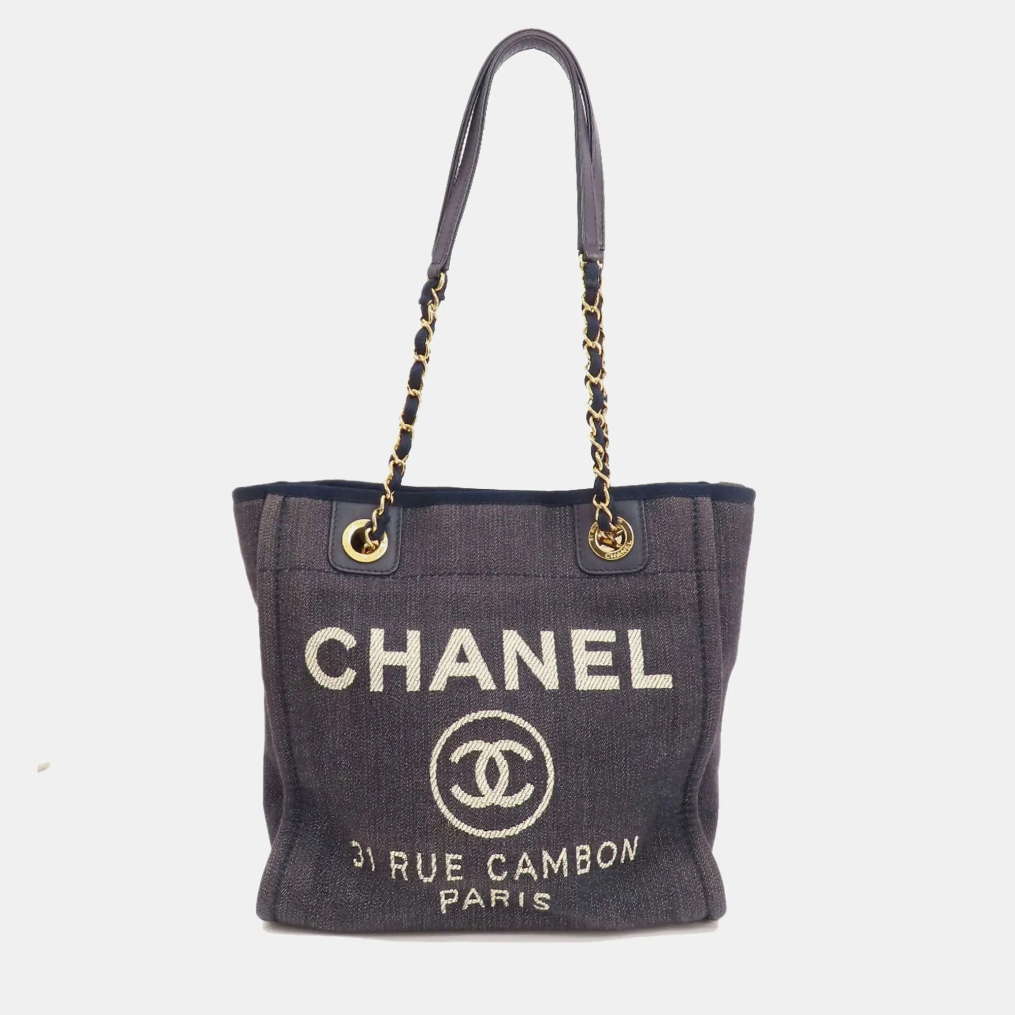 Navy Blue Denim PM Deauville Tote Bag