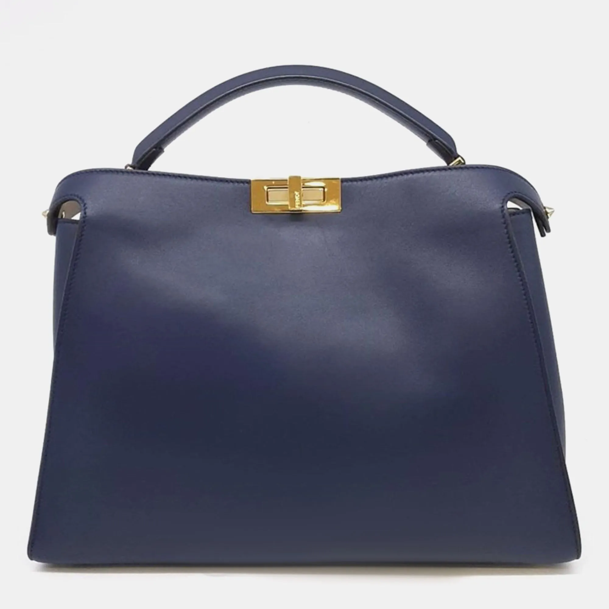 Navy Blue Leather Peekaboo Essentially Large Top Handle Bag