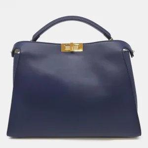 Navy Blue Leather Peekaboo Essentially Large Top Handle Bag