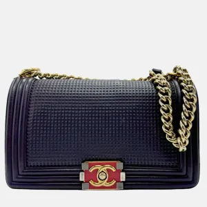 Navy Leather Boy Shoulder Bag