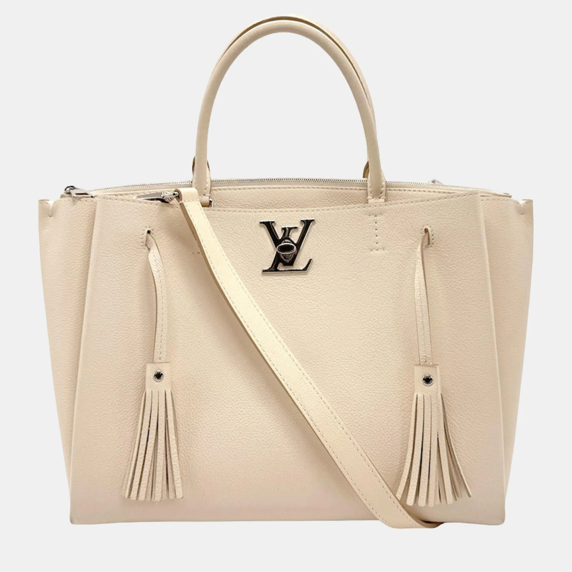 Neutrals Taurillon Leather LockMeTo Top Handle Bags