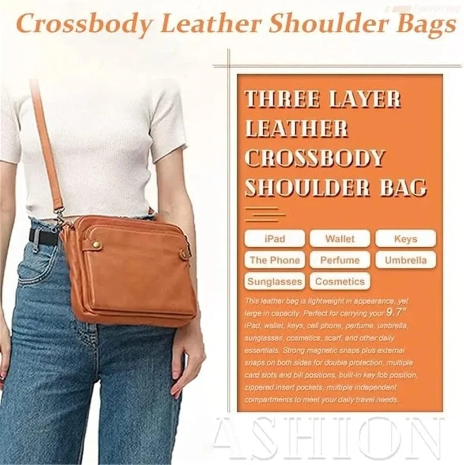 NEW BLACK Gpmsign Crossbody Bag, Gpmsign-Fashion Anti Theft Leather Bag, PU Leather Shoulder Bags and Clutches, 3 Layer Crossbody Leather Shoulder Bag