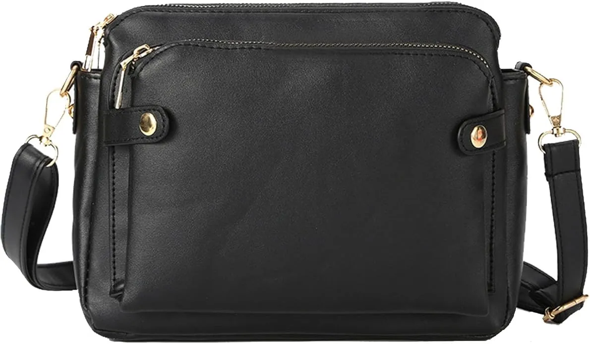 NEW BLACK Gpmsign Crossbody Bag, Gpmsign-Fashion Anti Theft Leather Bag, PU Leather Shoulder Bags and Clutches, 3 Layer Crossbody Leather Shoulder Bag